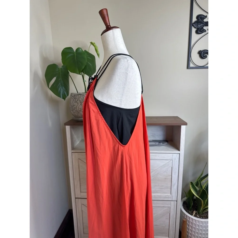 Hunter Bell Layered Orange & Black Halter Dress Asymmetrical Hem Size XS - Picture 2 of 5